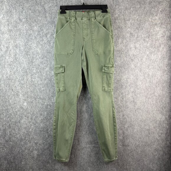 SPANX Stretch Twill Ankle Cargo Pants Pull On Army Green Slimming Women’s M - Picture 1 of 16